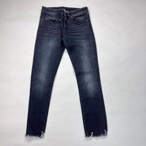 R13 Italy Kate Skinny Raw Hem Jeans Dark Moon Women 26 Stretch Cotton Distressed